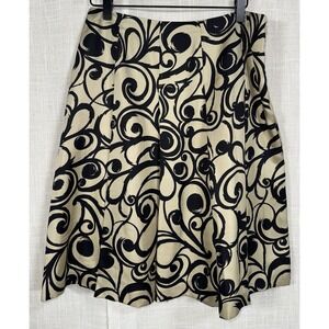Talbots Skirt Women's Size 8 8P Petite‎ Pure Silk Champagne Black Print Swing
